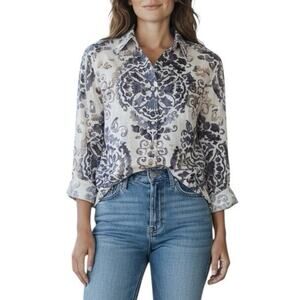 Tory Burch Brigitte Medallion Cotton Long Sleeve Button Up Blouse Size Small